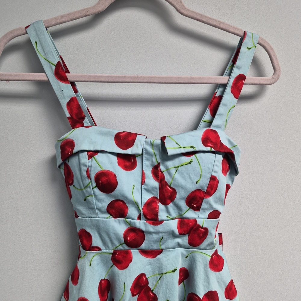 Lost And Found Blue Cherry Print A Line Dress - Picture 3 of 6